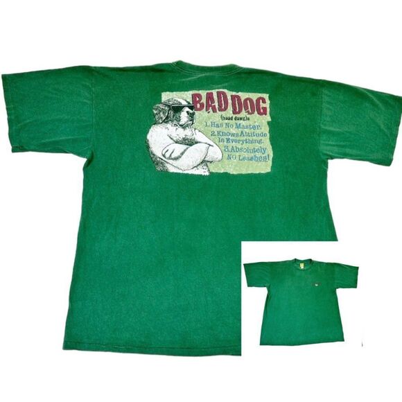 Vintage 1998 Big Bad Dog T-Shirt 2X Rules Green Single Stitch - Picture 1 of 9